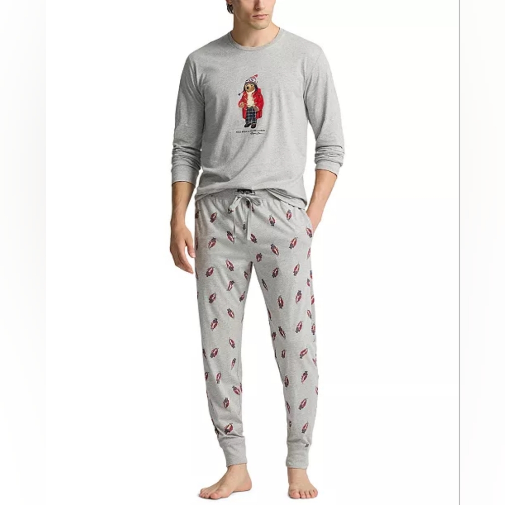 Polo Ralph Lauren 2-Pc. Polo Bear Pajama Set ANDOVER HEATHER/RED Size M